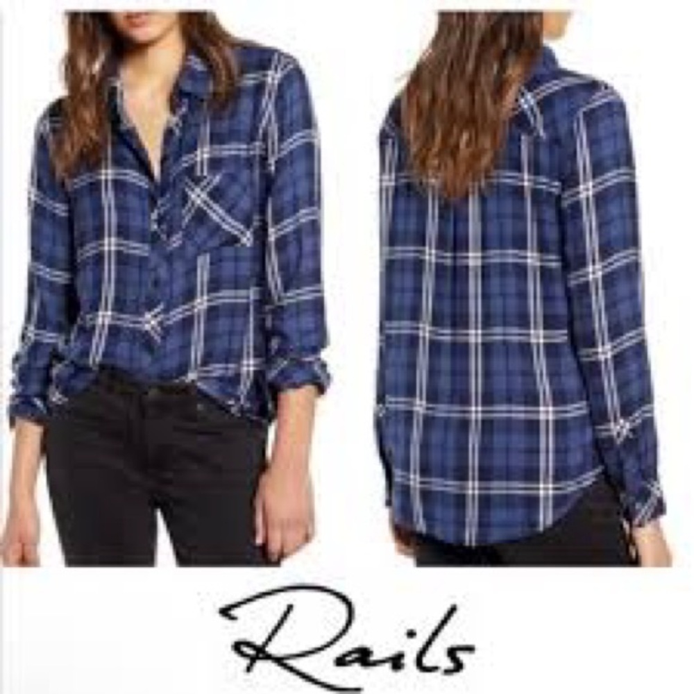 Rails Hunter Flannel‎ Shirt Medium Midnight Blue Plaid Button Up Lightweight